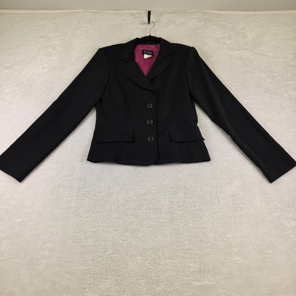 A-List by Wrapper Black Three Button Blazer Magenta Lining Size 7 GW316S1013L